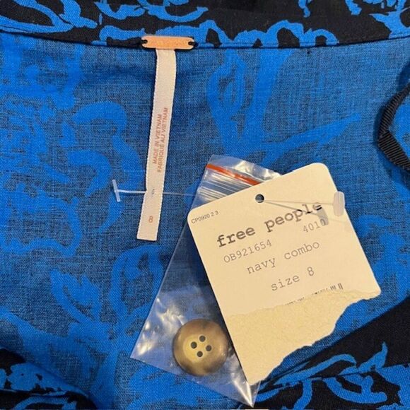 NWT Free People Linen "A Thing Called Love" Dress Blue Combo Mini Floral Size 8 - Picture 6 of 13